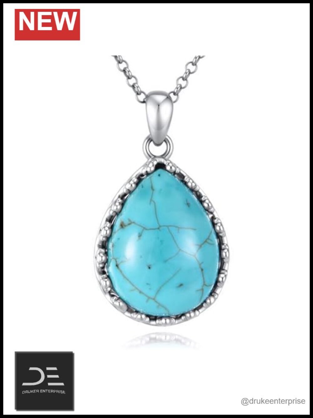 Sterling Silver Turquoise Teardrop Pendant Necklace Vintage Southwestern Jewelry